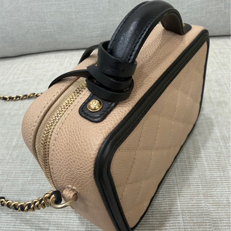 香奈兒CHANEL vanity 奶茶色拼色 相機包 荔枝牛皮 小號-19