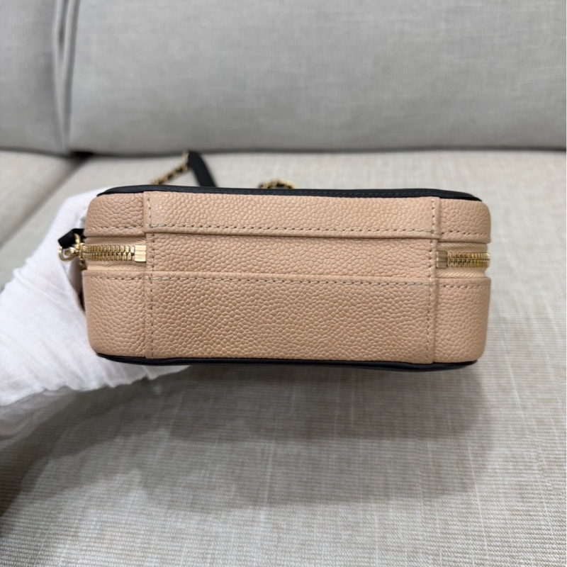 香奈兒CHANEL vanity 奶茶色拼色 相機包 荔枝牛皮 小號-20