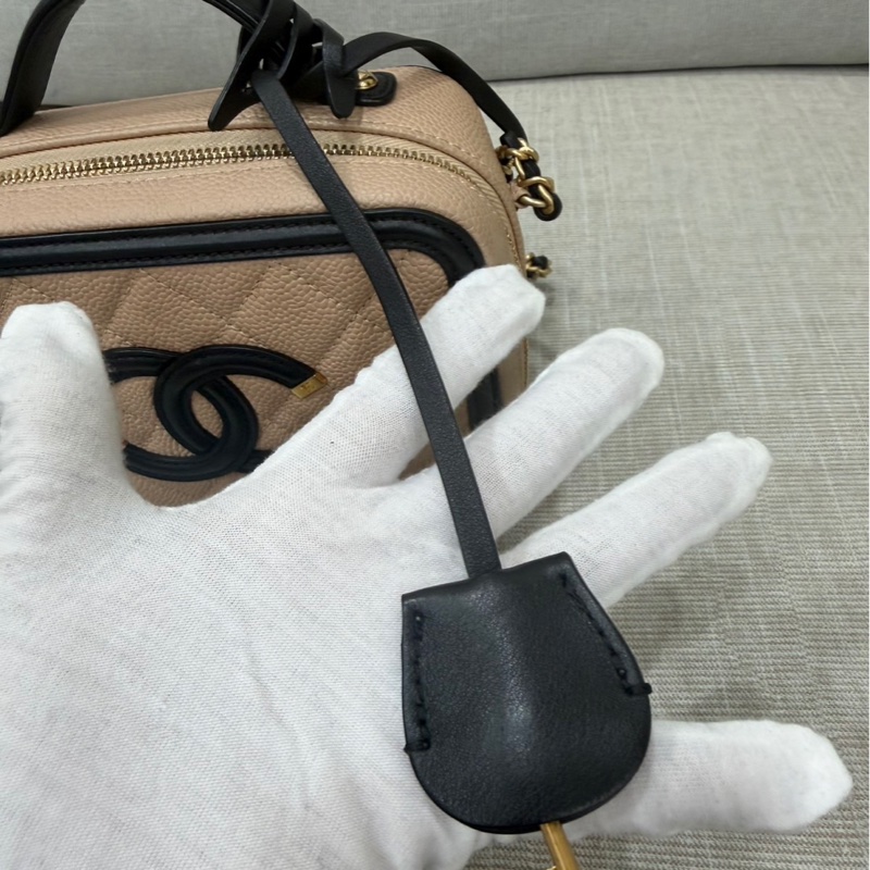 香奈兒CHANEL vanity 奶茶色拼色 相機包 荔枝牛皮 小號-22