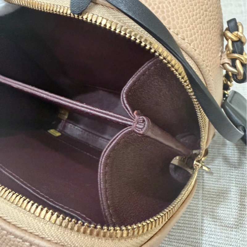 香奈兒CHANEL vanity 奶茶色拼色 相機包 荔枝牛皮 小號-29