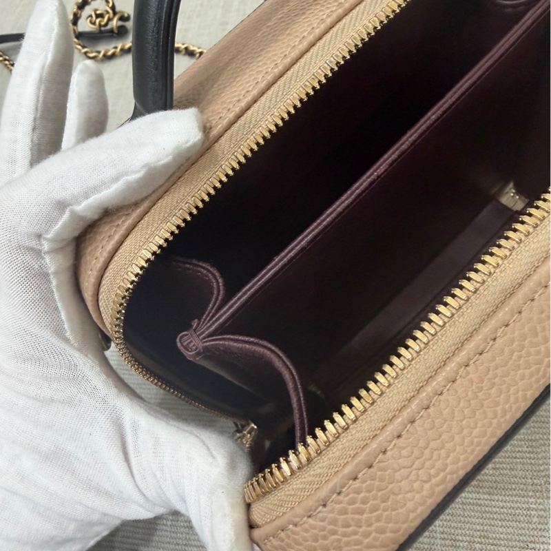 香奈兒CHANEL vanity 奶茶色拼色 相機包 荔枝牛皮 小號-30