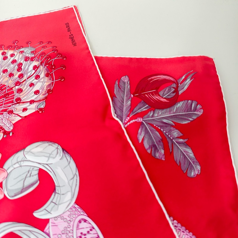 Hermes愛馬仕 絲巾 90*90cm 紅色-3