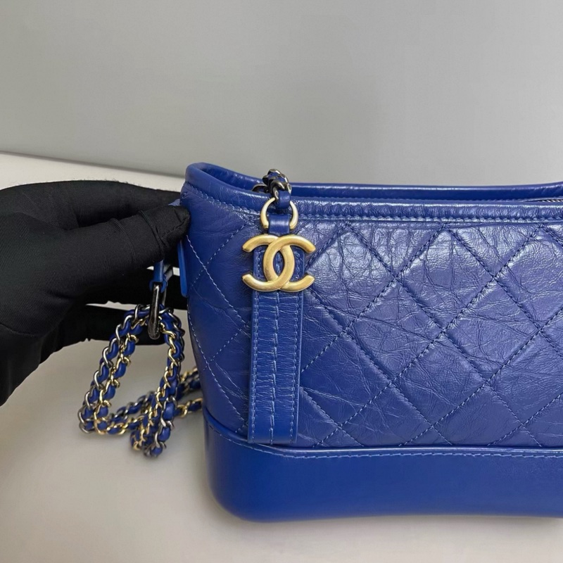 Chanel香奈兒 藍金全皮菱格小號流浪包-4