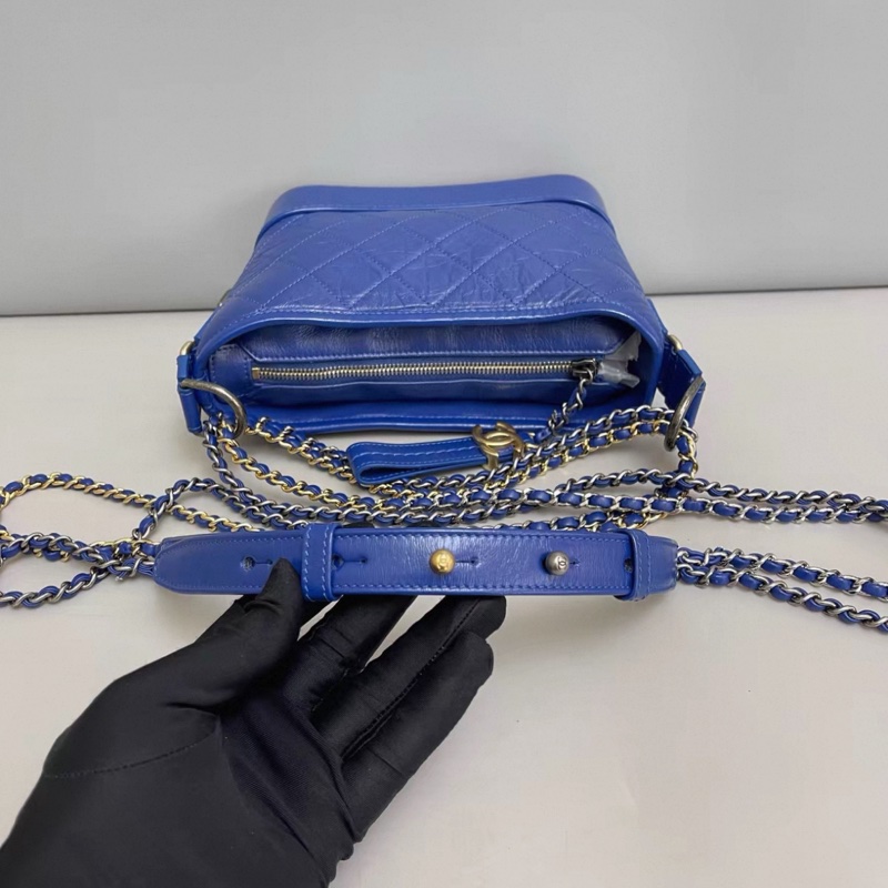 Chanel香奈兒 藍金全皮菱格小號流浪包-5