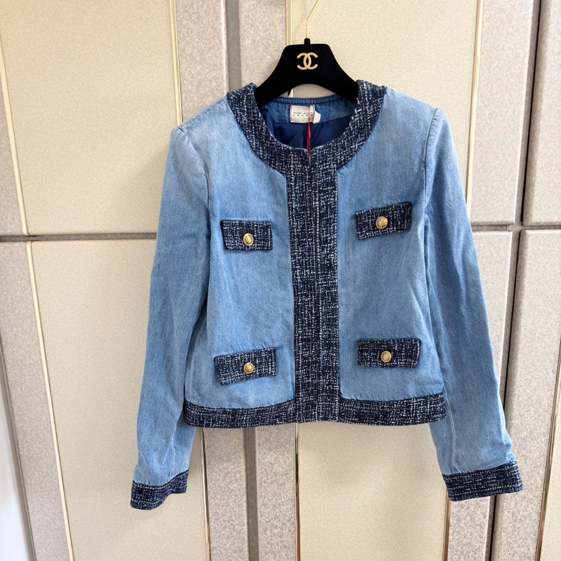 90）全新Alice +Olivia正品新款短版內裡緞面牛仔外套 L號 原價595美元-1