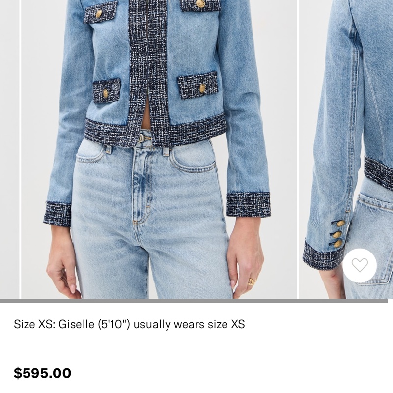 90）全新Alice +Olivia正品新款短版內裡緞面牛仔外套 L號 原價595美元-3