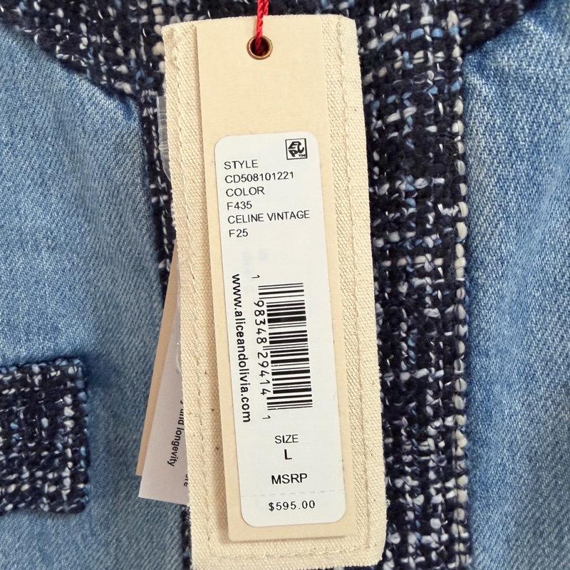 90）全新Alice +Olivia正品新款短版內裡緞面牛仔外套 L號 原價595美元-6