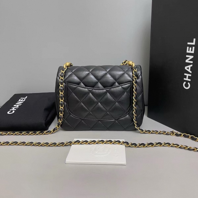 Chanel香奈兒 CF黑金全皮菱格珍珠鏈條方胖子 芯片-1