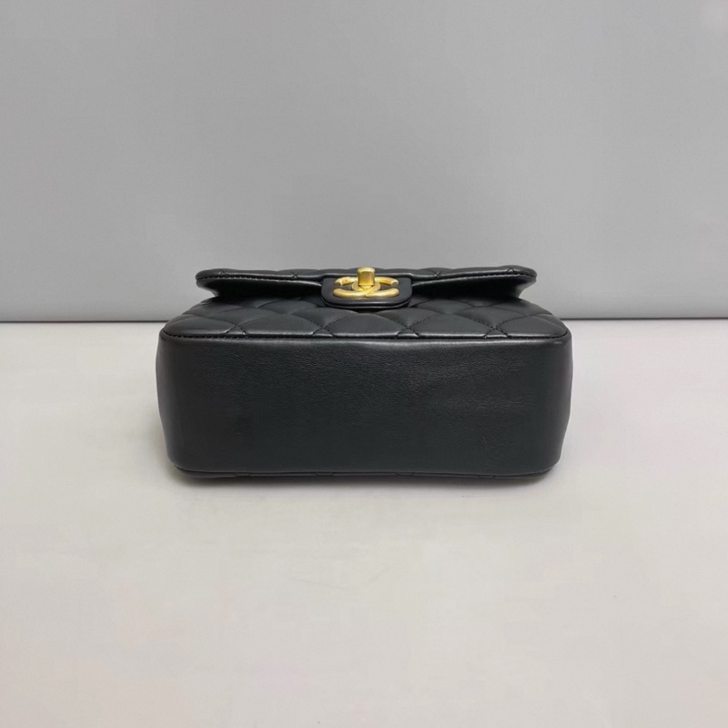 Chanel香奈兒 CF黑金全皮菱格珍珠鏈條方胖子 芯片-3