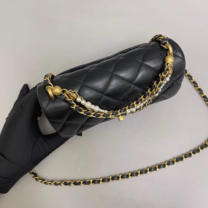 Chanel香奈兒 CF黑金全皮菱格珍珠鏈條方胖子 芯片-4