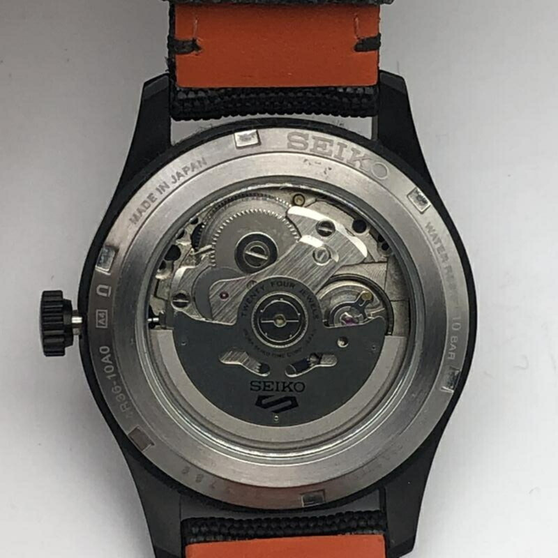 精工自動腕錶 5 運動戶外街頭風格 SBSA143 黑色橘色-8