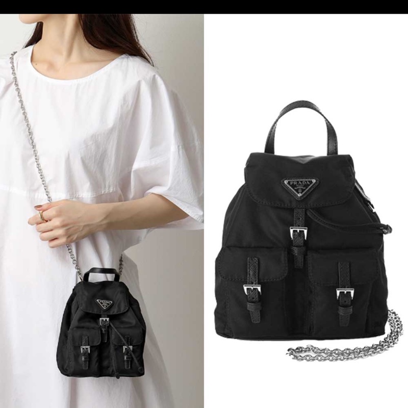 PRADA 普拉達 Re-Nylon再生尼龍迷你鍊帶後背斜背包(黑色)-6