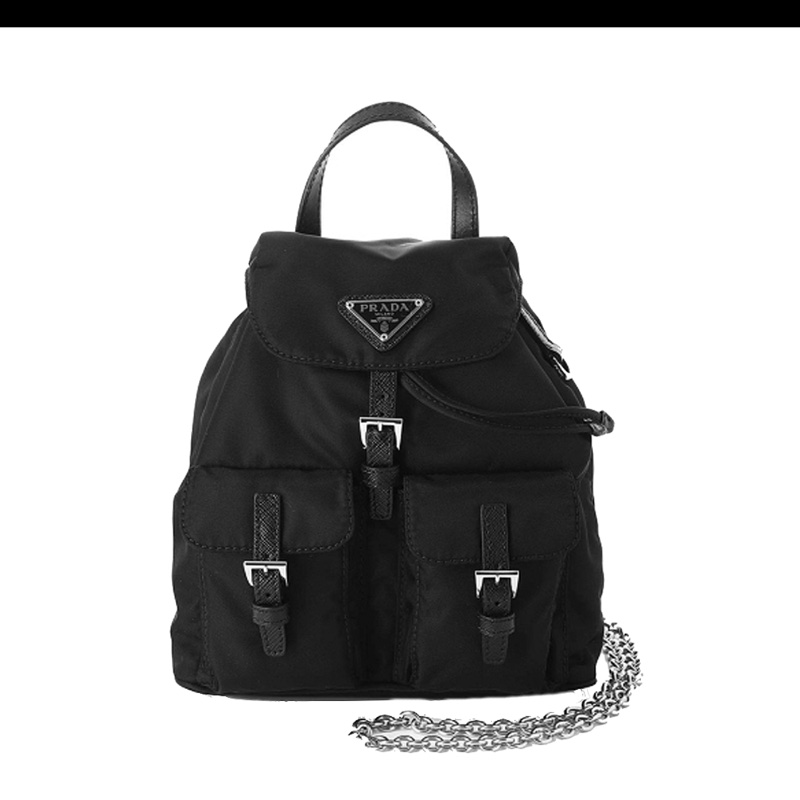 PRADA 普拉達 Re-Nylon再生尼龍迷你鍊帶後背斜背包(黑色)-8