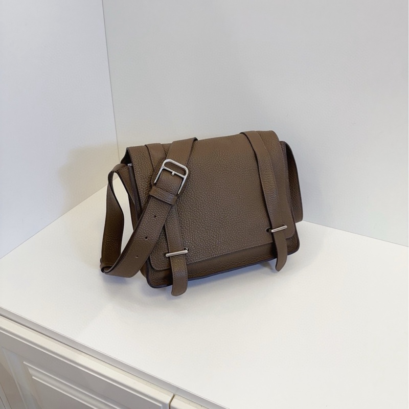 Hermes 愛馬仕 Steve27 小號 大象灰銀扣拼內里藍色 斜挎郵差包 TC皮 27-2