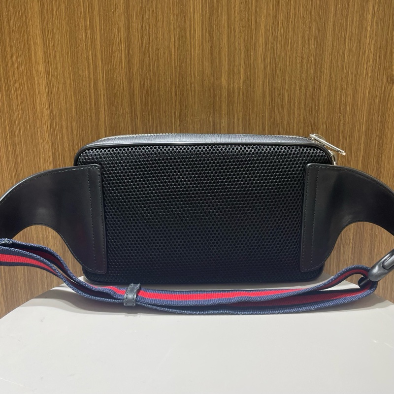 古馳|條紋腰包帆布拼皮 黑色-1