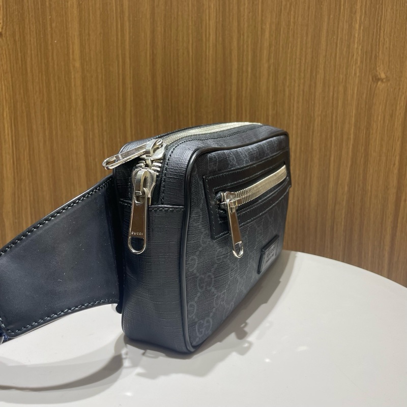 古馳|條紋腰包帆布拼皮 黑色-2