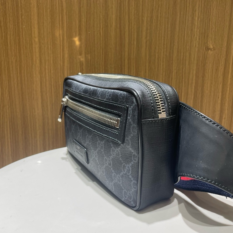 古馳|條紋腰包帆布拼皮 黑色-3