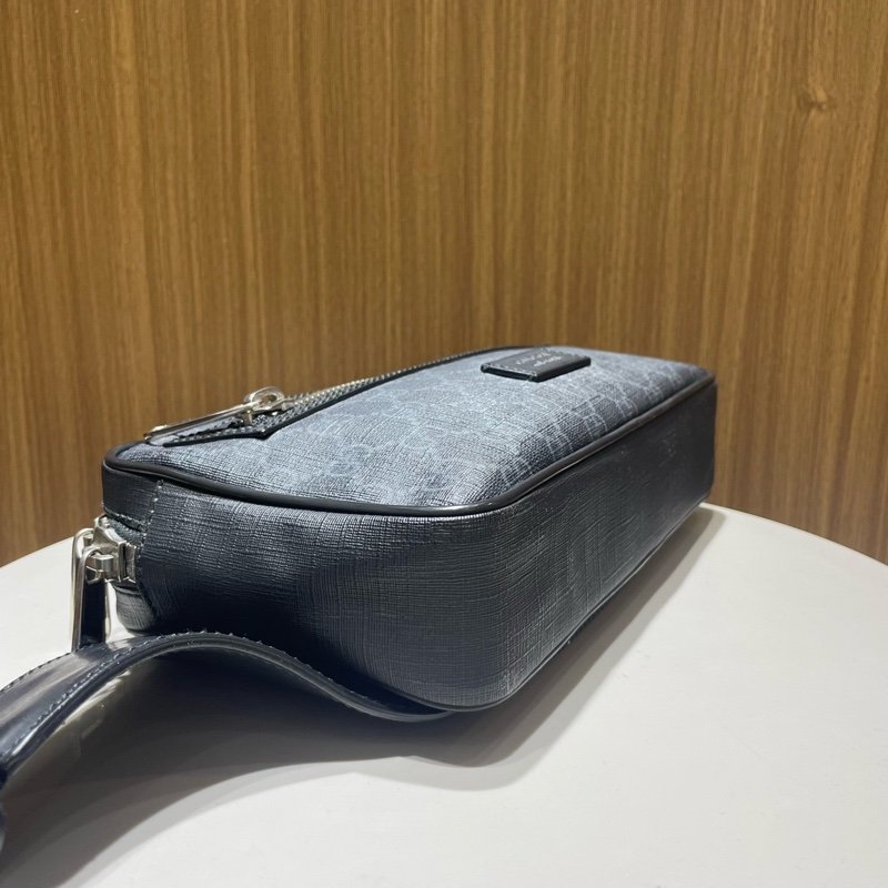 古馳|條紋腰包帆布拼皮 黑色-4