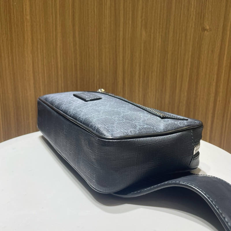 古馳|條紋腰包帆布拼皮 黑色-5