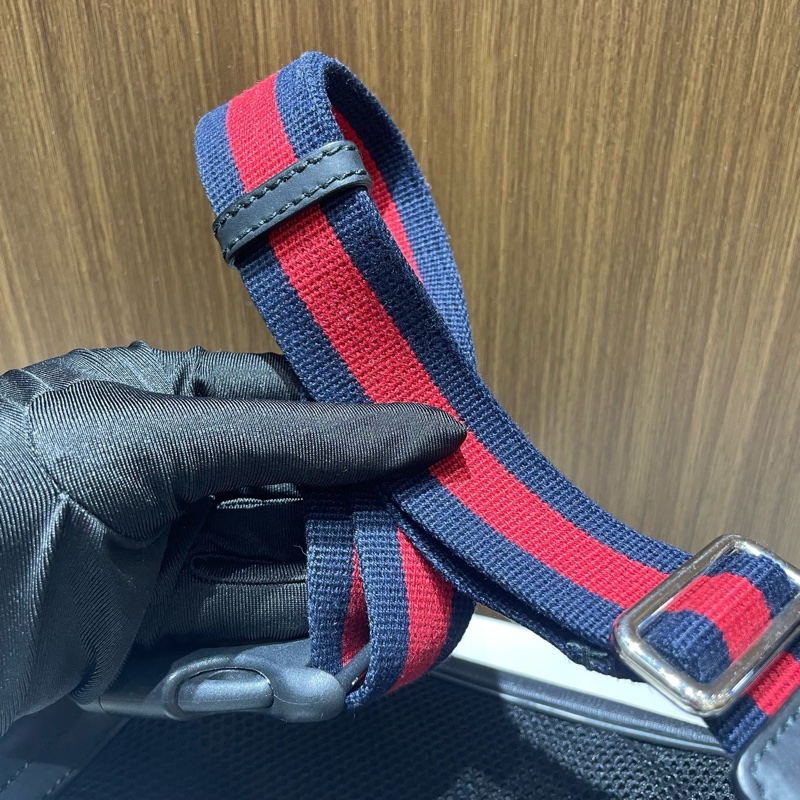 古馳|條紋腰包帆布拼皮 黑色-8