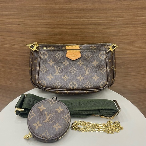 LV路易威登｜五合一 老花 綠色肩帶