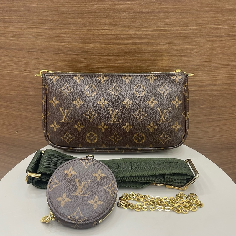 LV路易威登｜五合一 老花 綠色肩帶-1