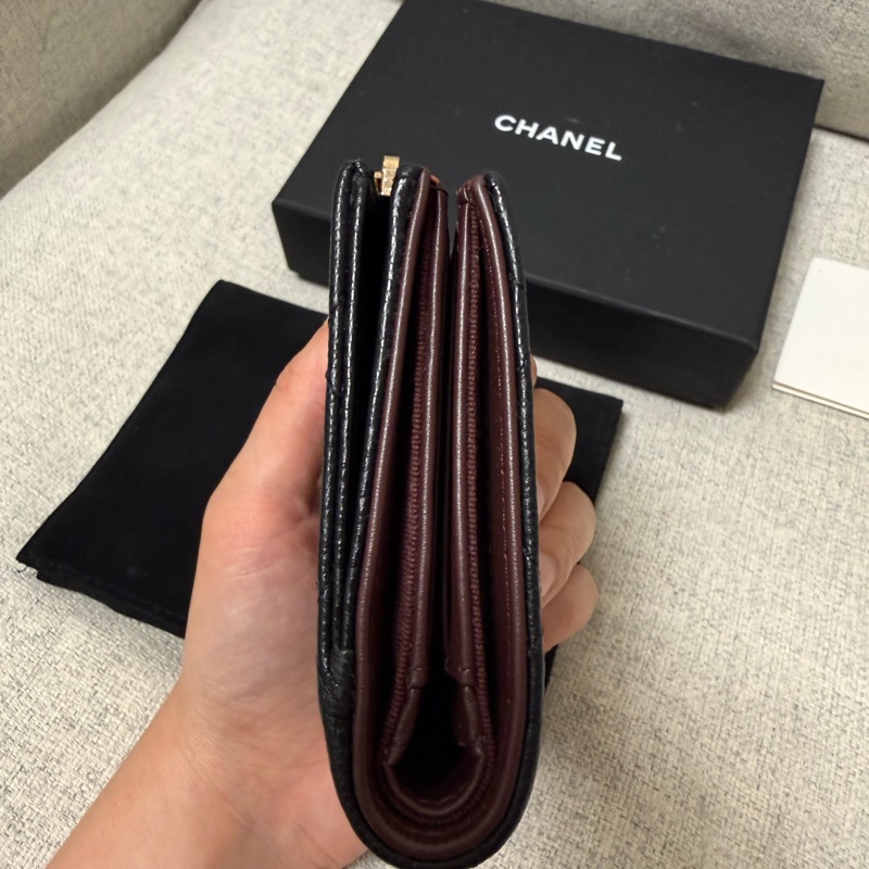 chanel 短夾 短錢包 黑色荔枝皮金球-4