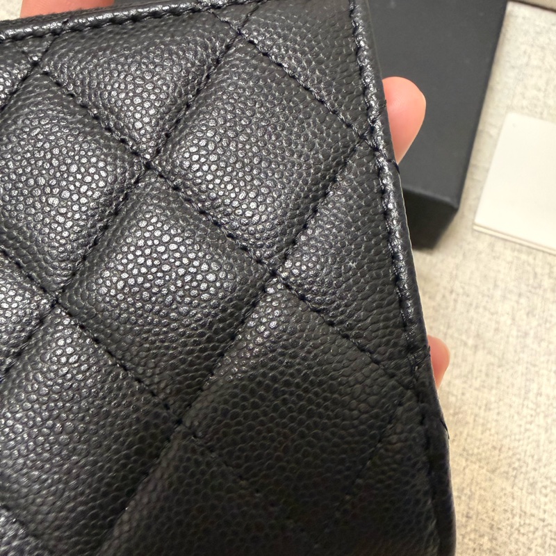 chanel 短夾 短錢包 黑色荔枝皮金球-10