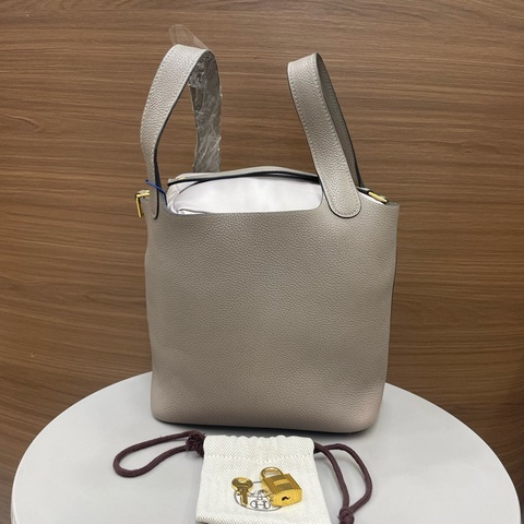 愛馬仕｜菜籃子18 瀝青灰金扣