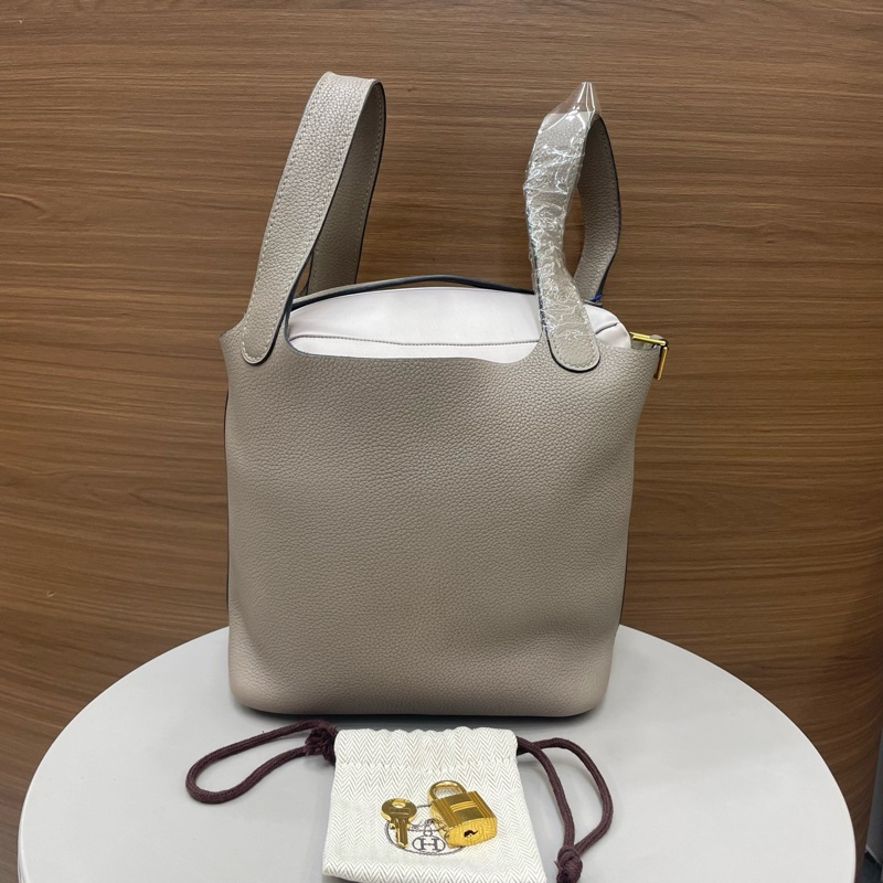 愛馬仕｜菜籃子18 瀝青灰金扣-1