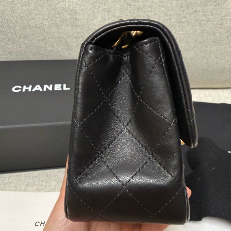 chanel mini classic flap square 方胖子 迷你翻蓋包 復古金扣-5