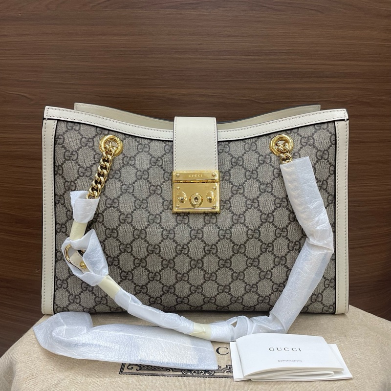 古馳｜Padlock托特大號白色 全新-0