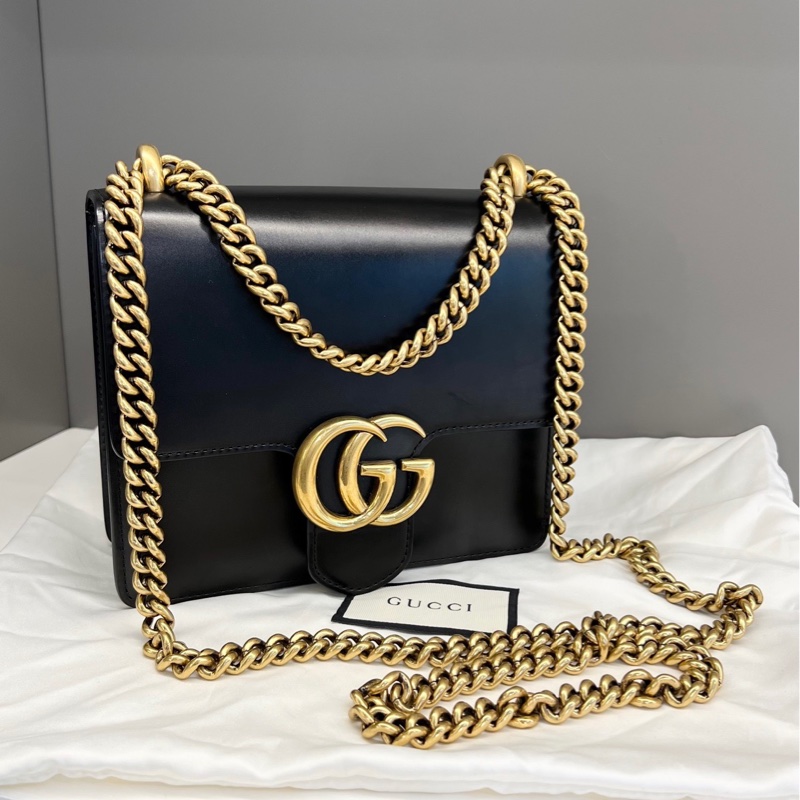 古馳Gucci馬蒙雙G box皮風琴信封包woc黑色19x5.5x15-0