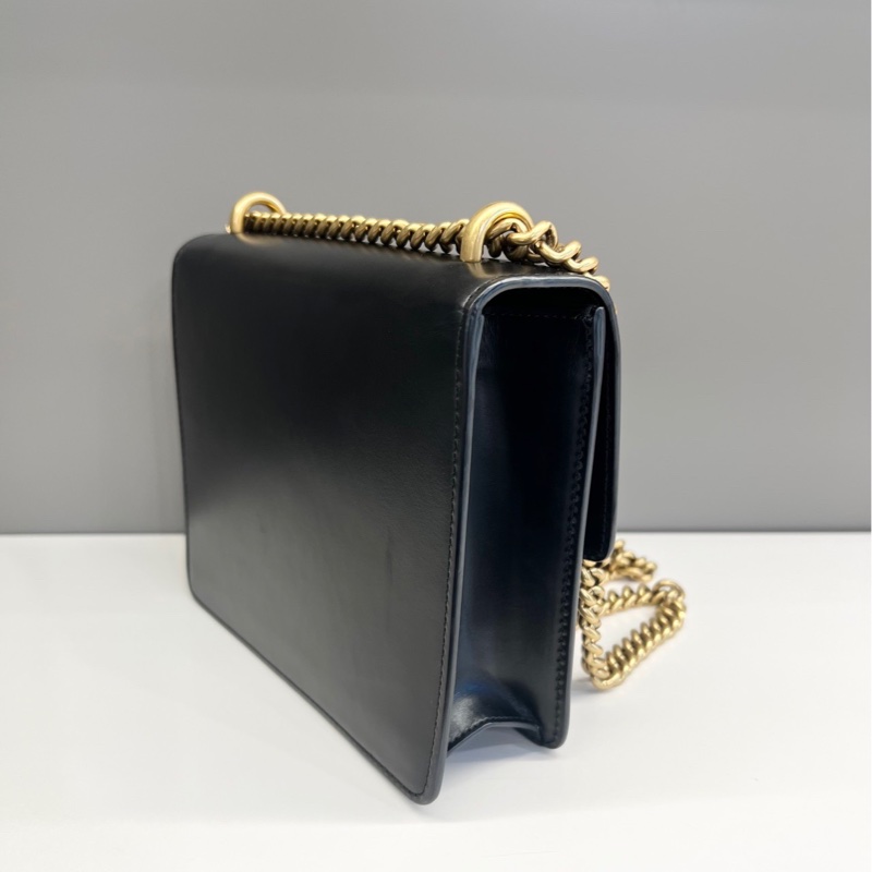 古馳Gucci馬蒙雙G box皮風琴信封包woc黑色19x5.5x15-3