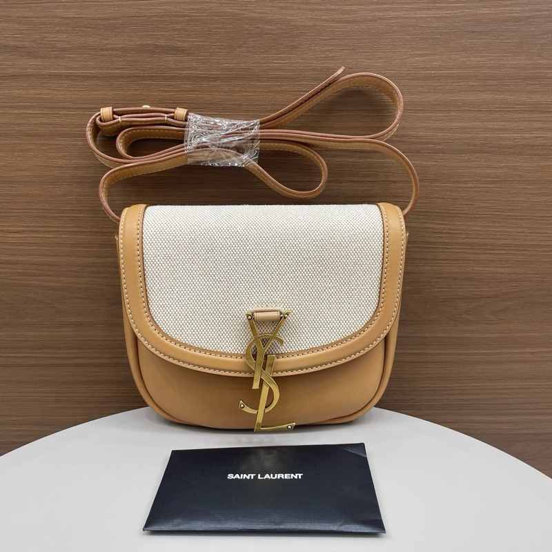 聖羅蘭｜kaia馬鞍包小號 卡其拼帆布-0