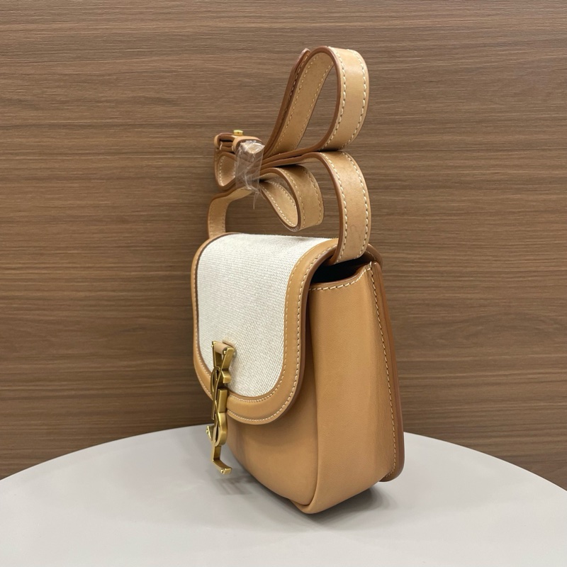 聖羅蘭｜kaia馬鞍包小號 卡其拼帆布-3