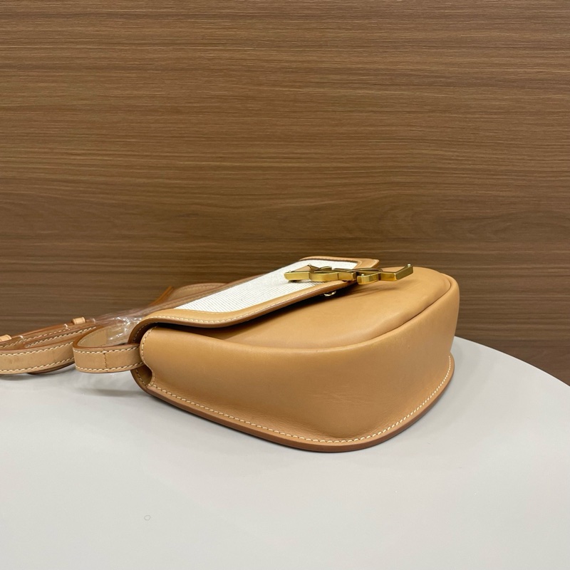 聖羅蘭｜kaia馬鞍包小號 卡其拼帆布-4