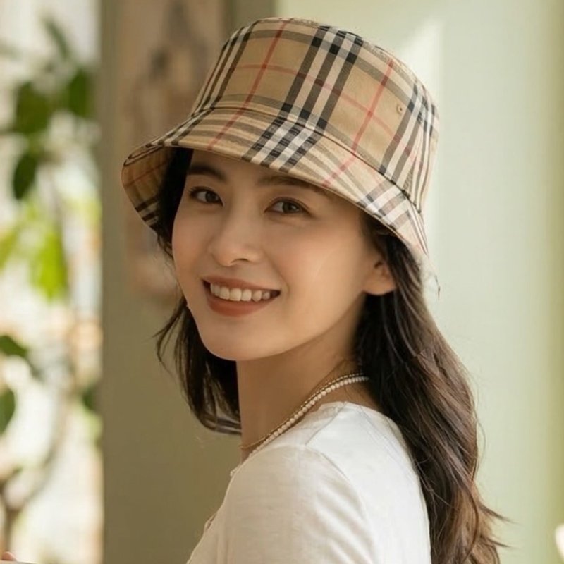 ⏰限時特賣價🌺Burberry 80269271 Vintage 格紋棉質混紡漁夫帽 S-1