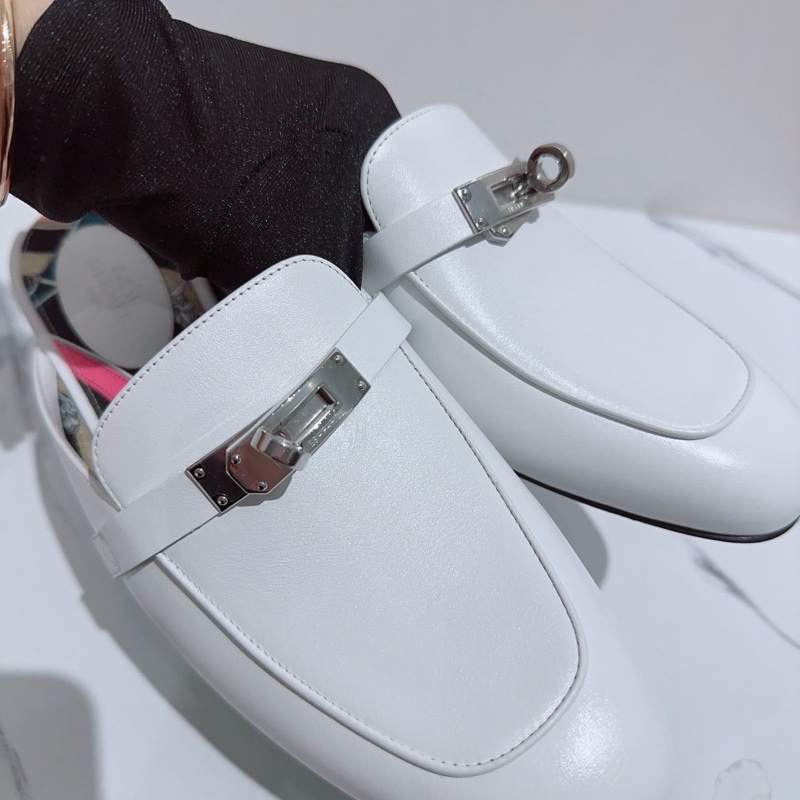 99新Hermes愛馬仕Oz kelly白色拖鞋，穆勒鞋，半拖，38碼-1