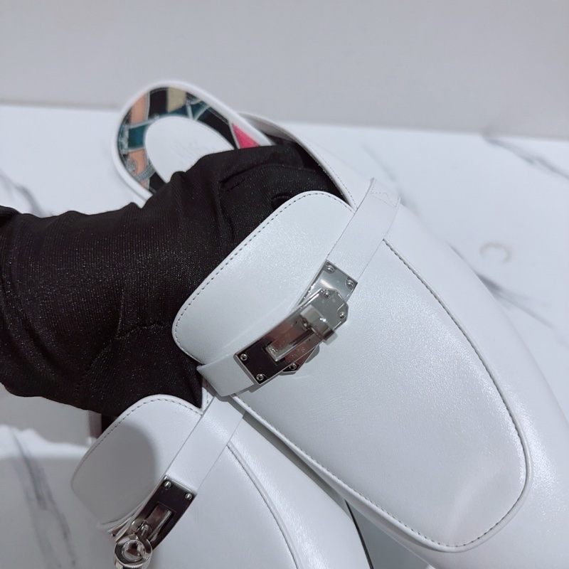 99新Hermes愛馬仕Oz kelly白色拖鞋，穆勒鞋，半拖，38碼-2