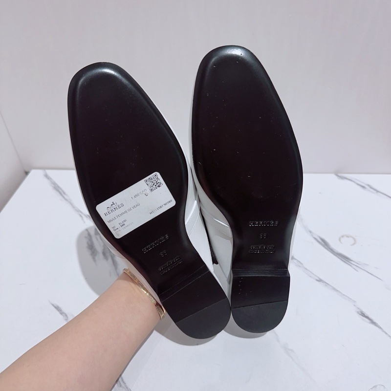 99新Hermes愛馬仕Oz kelly白色拖鞋，穆勒鞋，半拖，38碼-3