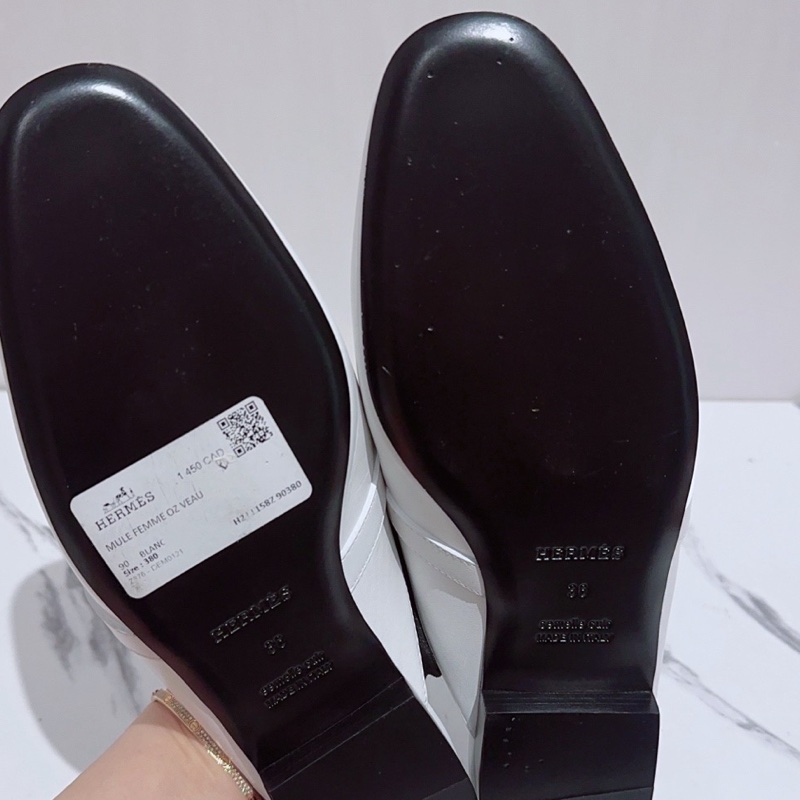 99新Hermes愛馬仕Oz kelly白色拖鞋，穆勒鞋，半拖，38碼-5