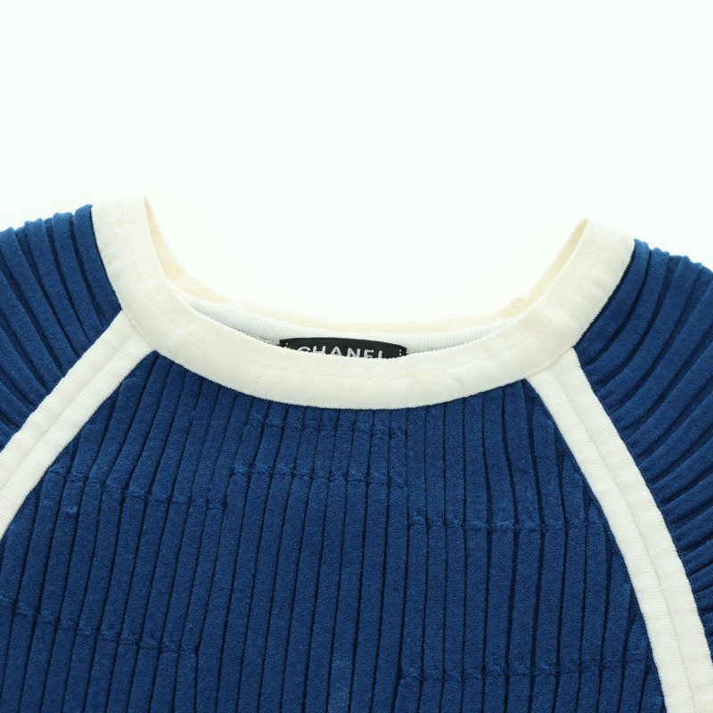 【日本直送】香奈兒羅紋針織連身裙，銅氨纖維布料，藍色，CC標誌，貨號158555M-7