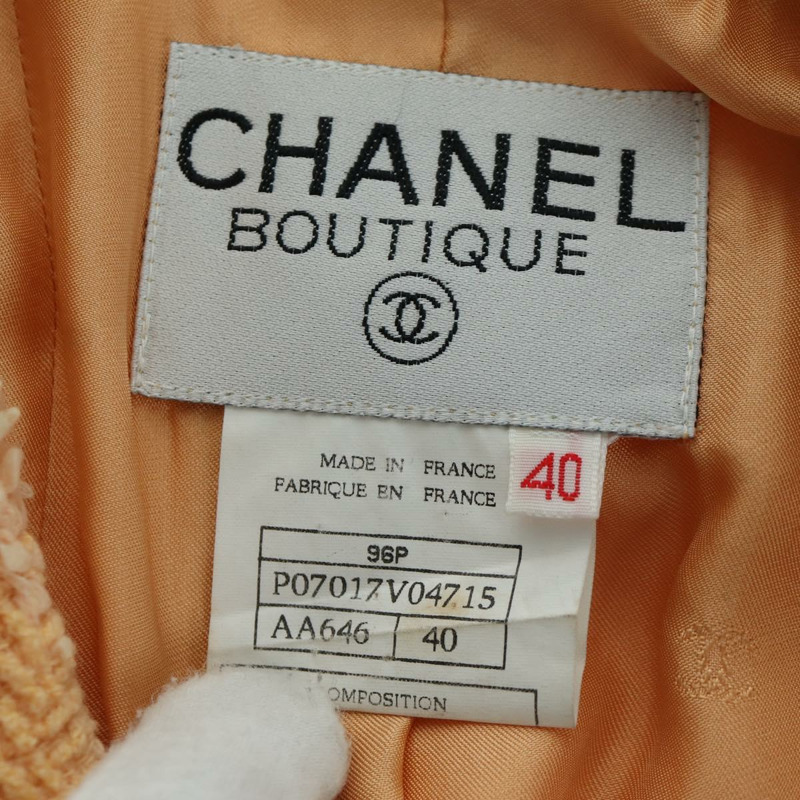 【日本直送】香奈兒外套半裙套裝外套斜紋軟呢橘色40 CC Auth 158585M-12