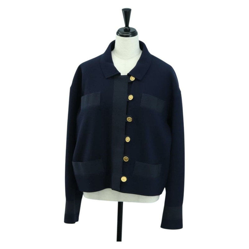 【日本直送】香奈兒復古海軍藍羊毛夾克，CC標誌，正品編號158558M-0