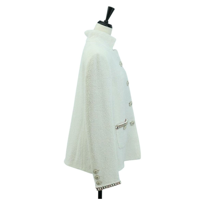 【日本直送】香奈兒白色斜紋軟呢外套，CC標誌，貨號158561SM-3