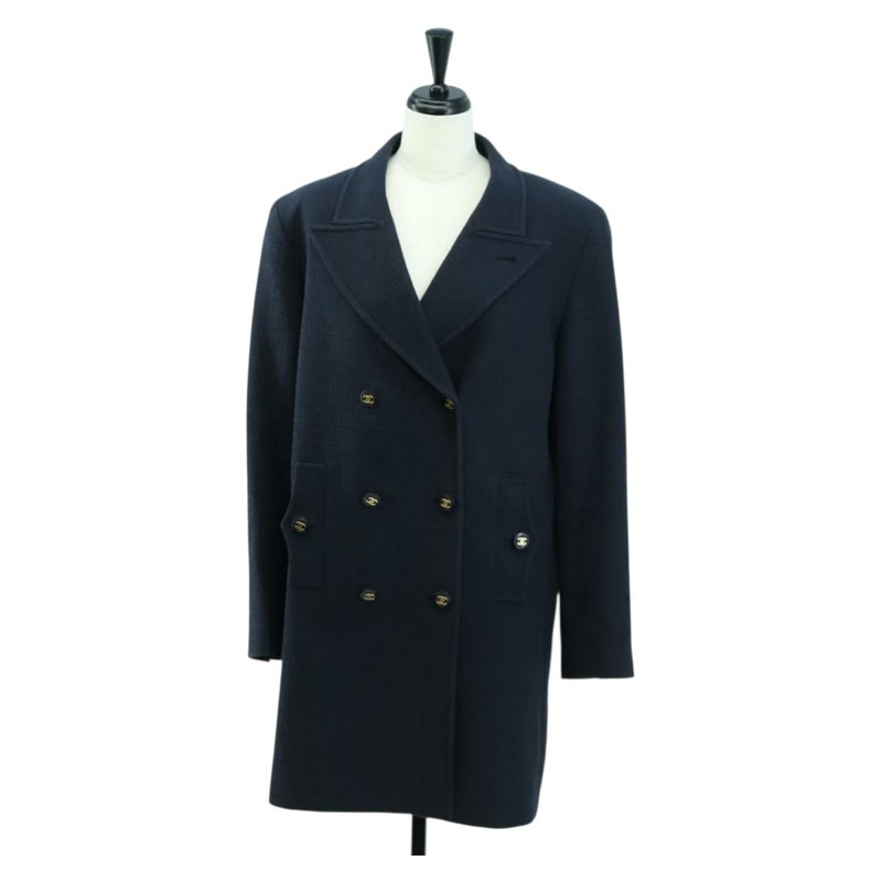 【日本直送】香奈兒雙排扣外套，棉質，海軍藍，CC標誌，正品 am10874V-0