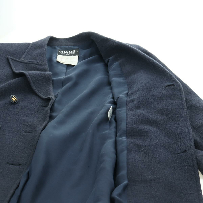 【日本直送】香奈兒雙排扣外套，棉質，海軍藍，CC標誌，正品 am10874V-7