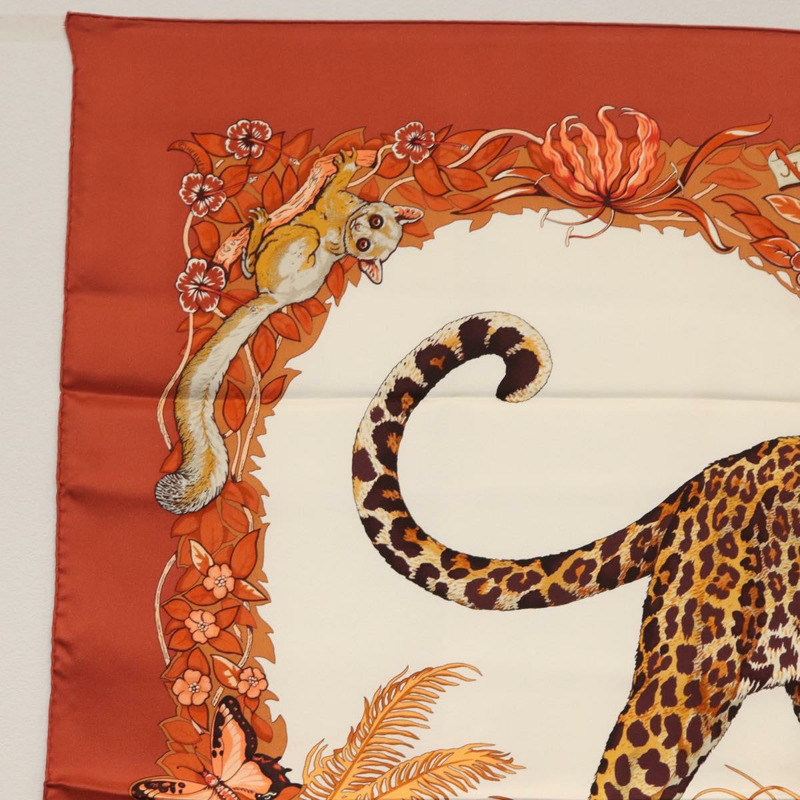 【日本直送】愛馬仕 Carre 90 絲巾 「叢林之戀」 橘色真絲款 Auth am10854V-1