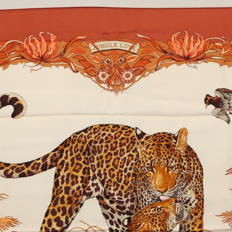 【日本直送】愛馬仕 Carre 90 絲巾 「叢林之戀」 橘色真絲款 Auth am10854V-2